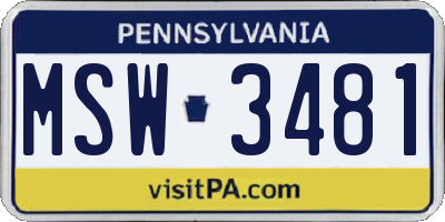 PA license plate MSW3481