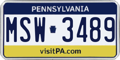PA license plate MSW3489