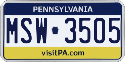 PA license plate MSW3505