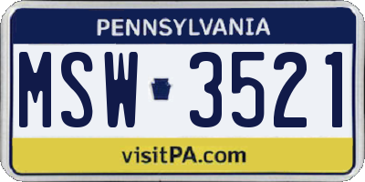 PA license plate MSW3521