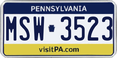 PA license plate MSW3523