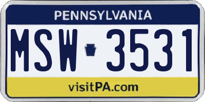 PA license plate MSW3531