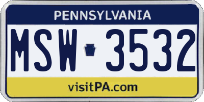 PA license plate MSW3532