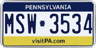 PA license plate MSW3534