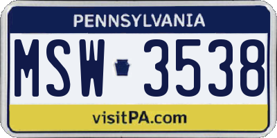 PA license plate MSW3538