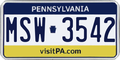 PA license plate MSW3542