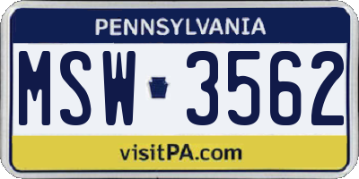 PA license plate MSW3562