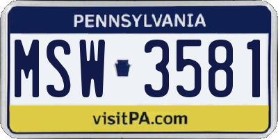 PA license plate MSW3581