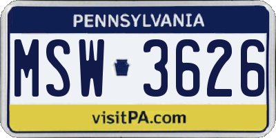 PA license plate MSW3626