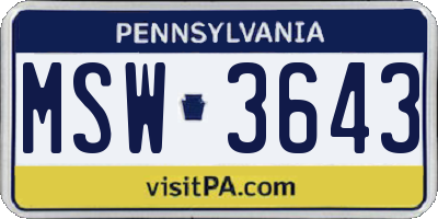 PA license plate MSW3643