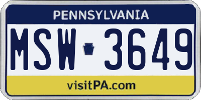 PA license plate MSW3649