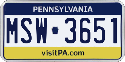 PA license plate MSW3651