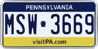 PA license plate MSW3669