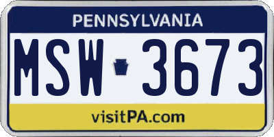 PA license plate MSW3673