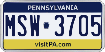 PA license plate MSW3705