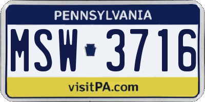 PA license plate MSW3716