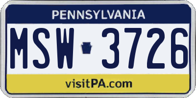 PA license plate MSW3726