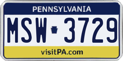 PA license plate MSW3729