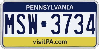 PA license plate MSW3734