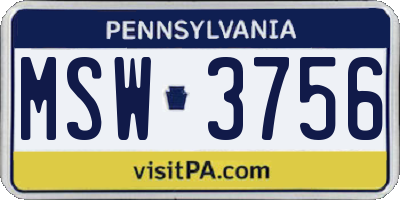 PA license plate MSW3756