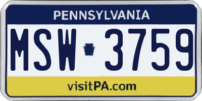 PA license plate MSW3759