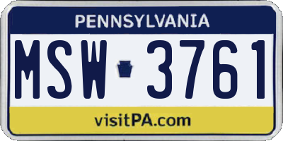 PA license plate MSW3761