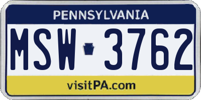 PA license plate MSW3762
