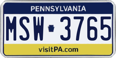 PA license plate MSW3765