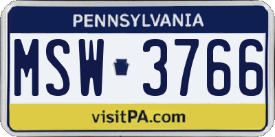 PA license plate MSW3766