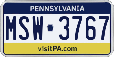 PA license plate MSW3767
