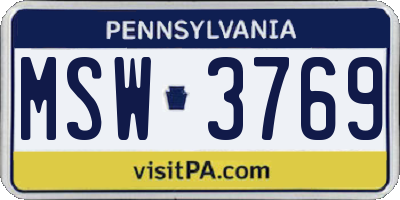 PA license plate MSW3769