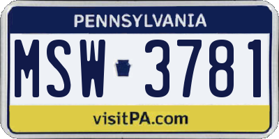 PA license plate MSW3781