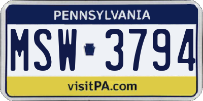 PA license plate MSW3794