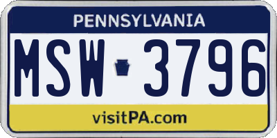 PA license plate MSW3796