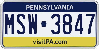 PA license plate MSW3847