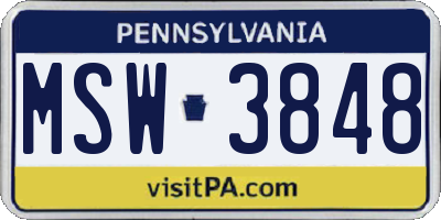 PA license plate MSW3848
