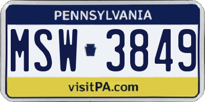 PA license plate MSW3849