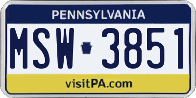 PA license plate MSW3851