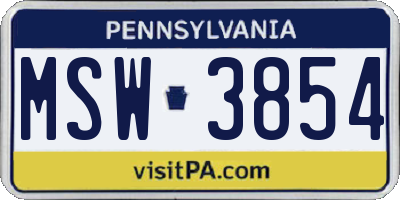 PA license plate MSW3854