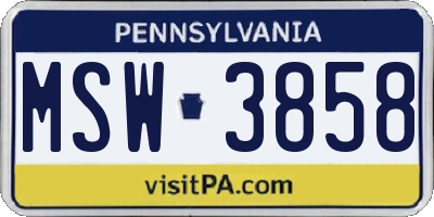 PA license plate MSW3858