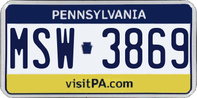 PA license plate MSW3869
