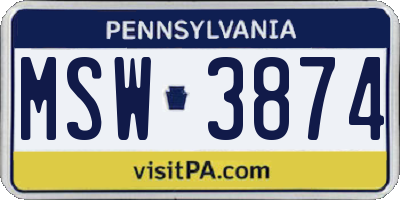 PA license plate MSW3874