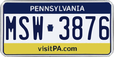 PA license plate MSW3876