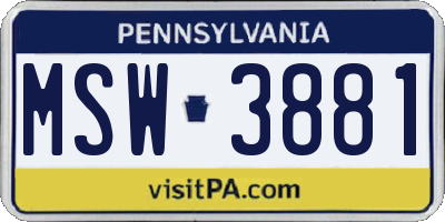 PA license plate MSW3881
