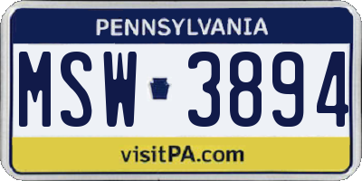 PA license plate MSW3894