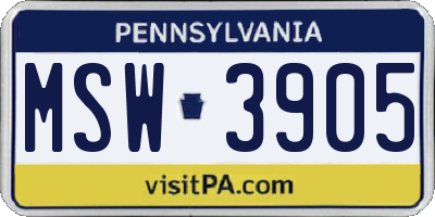 PA license plate MSW3905