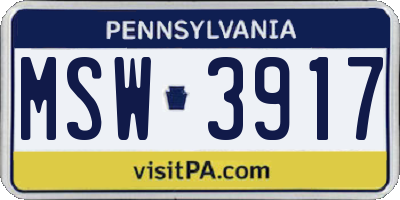 PA license plate MSW3917