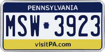 PA license plate MSW3923