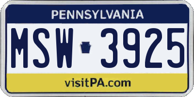 PA license plate MSW3925