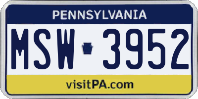 PA license plate MSW3952